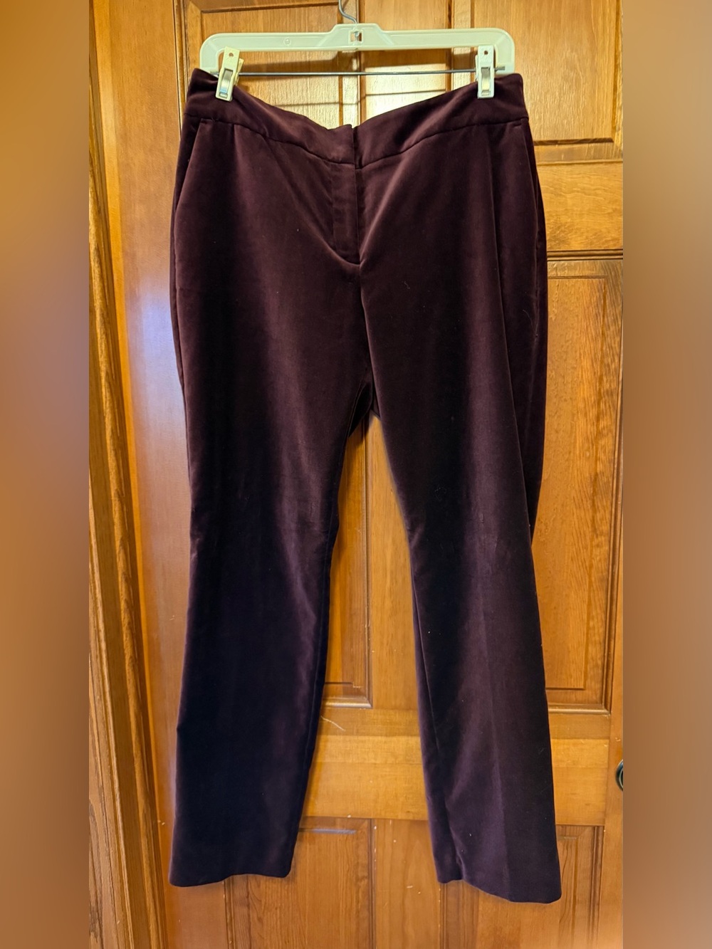 Ann Taylor Velvet Straight-Leg Pants in Plum